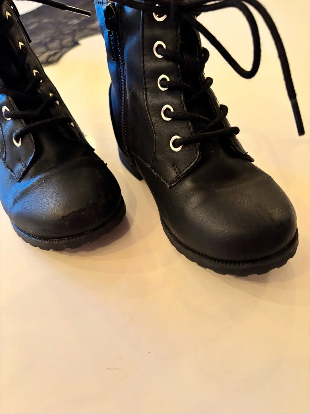Kids Quilted Lace-Up Ankle Boots Black